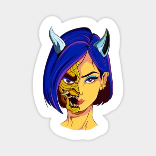 The Oni Masked Beauty - Japanese vector art - Magnet