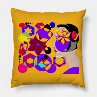 Abstract Lady with Shapes Pillow