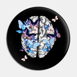 Brain human anatomy,blue butterflies,mental, watercolor Pin