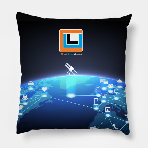 CCNAUltimateLabs Network Globe logo #4 Pillow by CCNAUltimateLabs