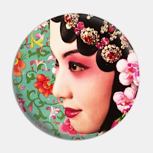 Chinese Opera Star with Vintage Flower Pattern- Hong Kong Retro Pin