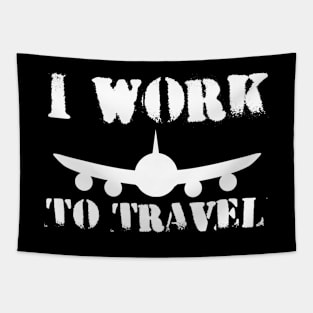 I WORK TO TRAVEL Cartoon Style Drawing Plane Flying Tapestry