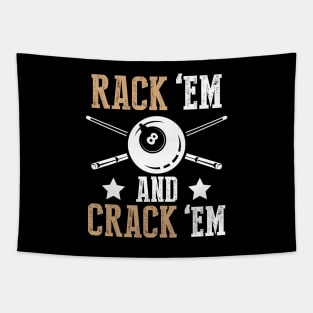 Billiards Player Gift Rack Em and Crack Em Pool Cue Design 8 Ball Gift Tapestry