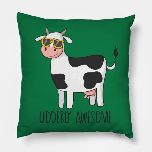 Udderly Awesome- Funny Cow Wearing Sunglasses Gift Pillow by Dreamy Panda Designs