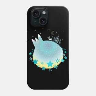 "Home Planet" in turquoise, yellow, and white with a ring of teal stars - a whimsical world Phone Case