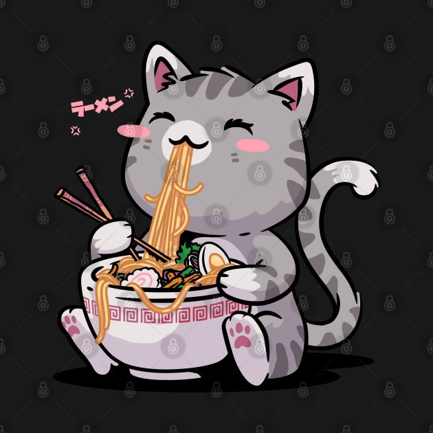 Kawaii Neko Cat Ramen Bowl Anime Otaku Gray Cat by vo_maria