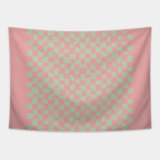 Warped Checkerboard, Pink and Green Tapestry