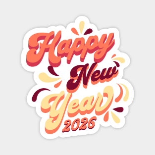 Retro Orange Yellow Happy New Year Magnet