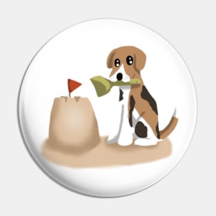 Beagle dog puppy cutely building a sand castle Pin