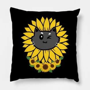 Black Cat In Sunflower Pillow