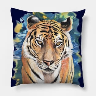 Tiger Watercolor with Background Pillow