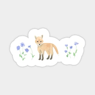 Baby Fox with Blue Cornflowers Magnet