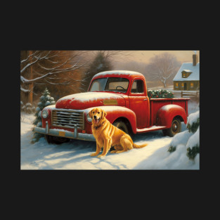 Red Truck With Christmas Tree T-Shirt - Red Truck Christmas by Phatpuppy Art