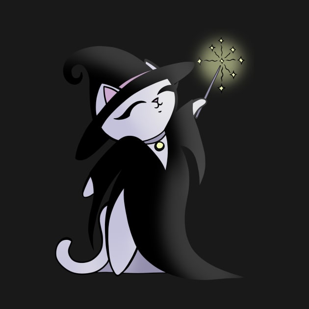 Cute Little Witch Black Cat with Wand Casting Spell by xenotransplant