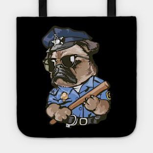 Pug Cartoon funny pugs dog police officer illustration Tote