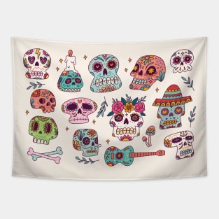 Day of the Dead Sugar Skull Doodle Art Tapestry