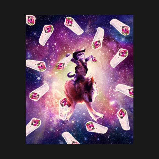 Cowboy Space Cat On Wolf Unicorn - Burrito by Random Galaxy