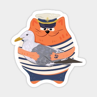 Captain Cat with seagull Magnet