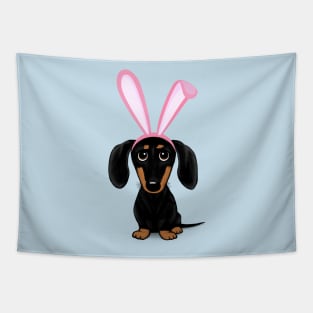 Funny Dog Easter | Cute Dachshund with Pink Bunny Ears Tapestry