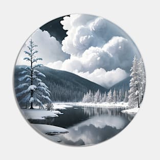 Serene Winter Lake in a Taiga Oasis Pin