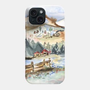 Mountain landscape watercolor painting Phone Case