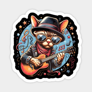 Devon Rex Cat Playing Guitar Magnet