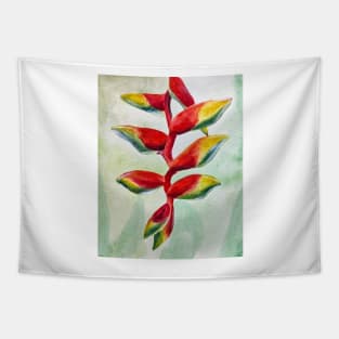 Red Watercolor Heliconia - Tropical Floral Print Tapestry