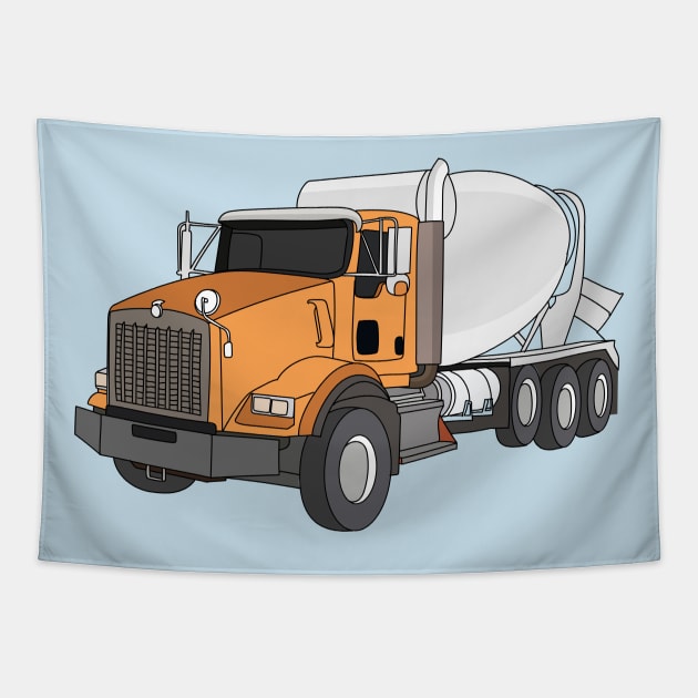 Concrete cement mixing truck cartoon illustration Tapestry by Cartoons of fun