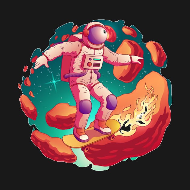 Astronaut in spacesuit riding skateboard by t-shiit