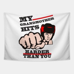 Grandmother gift meme boxing funny humor fist. Grandma martial arts Tapestry