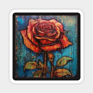 Offset Tiled Art Brut Orange Rose Pattern Magnet