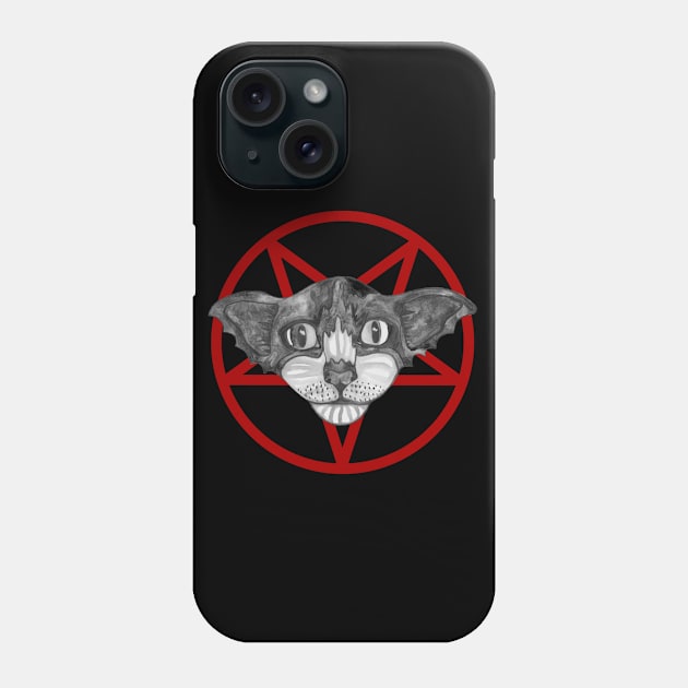 Satanic black cat in pentagram Phone Case by deadblackpony