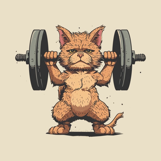 cat lifting weight by weirdesigns