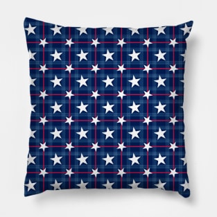 Red White & Blue Plaid White Stars Patriotic Pillow