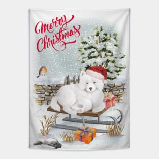 Samoyed Merry Christmas Santa Dog Holiday Greeting Tapestry