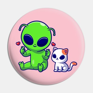 Cute Alien With Cute Cat Alien Cartoon Pin