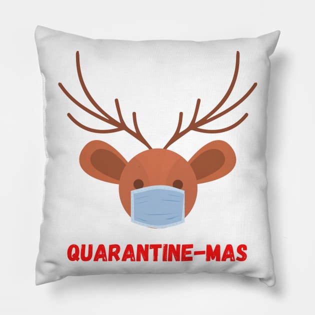 Quarantine-Mas Reindeer Christmas in Quarantine Reindeer with a Mask Social Distancing Pillow by nathalieaynie