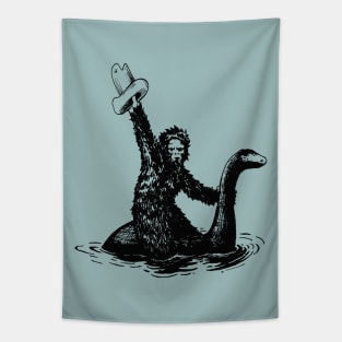 Bigfoot Riding Loch Ness Monster Tapestry