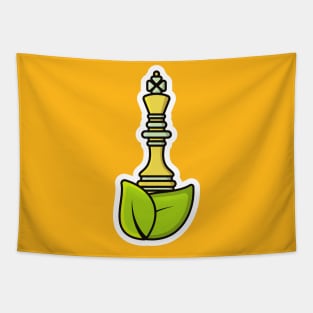 King Chess with Green Leaves Sticker design vector illustration. Sport board game object icon concept. Green leaf and chess sticker design icon logo with shadow. Tapestry