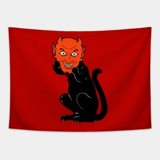 Black cat and devil mask Tapestry