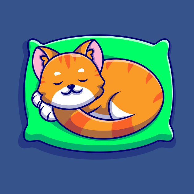 Cute Cat Sleeping On Pillow Cartoon by Catalyst Labs