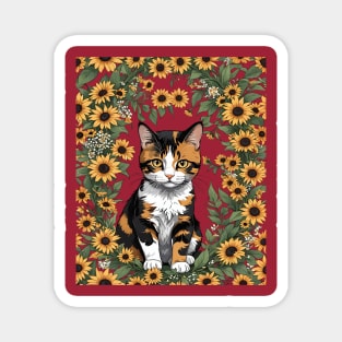 Maryland Calico Cat And Black Eyed Susan Flowers 3 Magnet