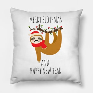 MERRY SLOTHMAS AND HAPPY NEW YEAR FUNNY SLOTH CHRISTMAS Pillow