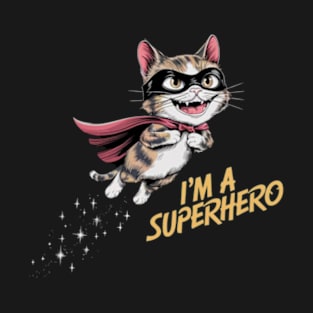 A vibrant and humorous anime-style painting of a flying cat superhero (4) T-Shirt