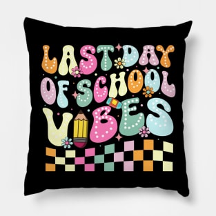 Last Day Of School Vibes Groovy Teacher Student Graduation Pillow