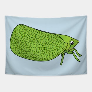 Cute green leaf hopper insect cartoon illustration Tapestry