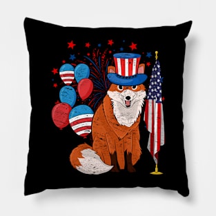 Patriotic 4th Of July USA Flag America Animal Lover Fox Pillow