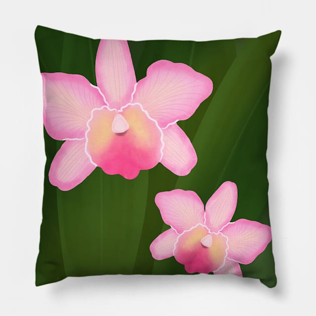 Pink Orchid Flower Pastel Nature Orchids Pillow by Trippycollage