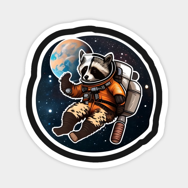 Ronald the Racoon but he's lost in space with a vacuum strapped to his back Sticker Magnet by Walford-Designs