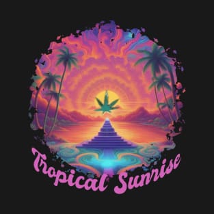 Tropical Sunrise Weed Cannabis Strain Design T-Shirt